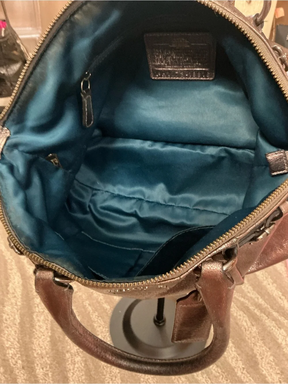 Coach Madison Metallic Bronze Leather Maggie Satchel Carryall Shoulder Bag